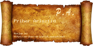 Priher Arisztid névjegykártya